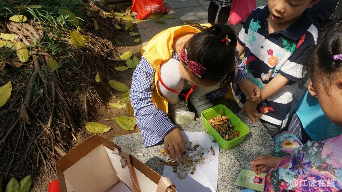 图为志愿者细数收集到烟蒂.jpg